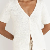 RHYTHM ADELE SHORT SLEEVE KNIT CARDIGAN - WHITE