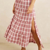RHYTHM CHELSEA CHECK TIERED MAXI SKIRT - PLUM