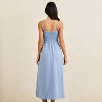RHYTHM CLASSIC SHIRRED MIDI DRESS - STEEL BLUE