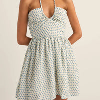 RHYTHM HARPER HALTER MINI DRESS BLUE FLORAL