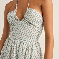 RHYTHM HARPER HALTER MINI DRESS BLUE FLORAL