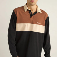 RHYTHM MENS HAYES LS RUGBY POLO - BLACK