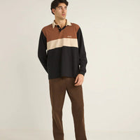 RHYTHM MENS HAYES LS RUGBY POLO - BLACK