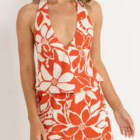 RHYTHM POPPY FLORAL HALTER TOP - RED