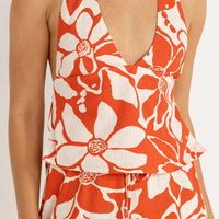 RHYTHM POPPY FLORAL HALTER TOP - RED