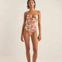 RHYTHM SIERRA FLORAL TIE FRONT ONE PIECE - ORANGE