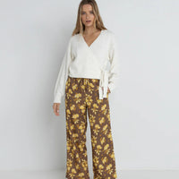 RHYTHM WOMENS ANIKA FLORAL DRAWSTRING PANT - CHOCOLATE