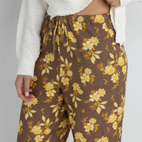 RHYTHM WOMENS ANIKA FLORAL DRAWSTRING PANT - CHOCOLATE