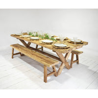 Rustic Teak Timber Cross Leg Dining Table 2m x 1m