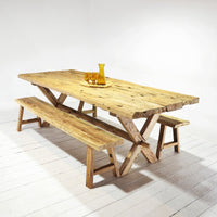 Rustic Teak Timber Cross Leg Dining Table 2m x 1m