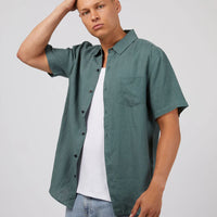 SILENT THEORY LINEN SHORT SLEEVE SHIRT - PINE