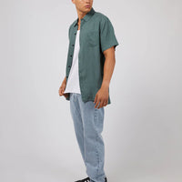 SILENT THEORY LINEN SHORT SLEEVE SHIRT - PINE