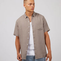 SILENT THEORY LINEN SHORT SLEEVE SHIRT - MUSHROOM