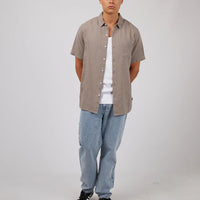 SILENT THEORY LINEN SHORT SLEEVE SHIRT - MUSHROOM