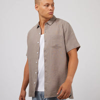 SILENT THEORY LINEN SHORT SLEEVE SHIRT - MUSHROOM