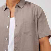 SILENT THEORY LINEN SHORT SLEEVE SHIRT - MUSHROOM