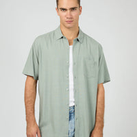 SILENT THEORY TEXTURED LINEN SHORT SLEEVE SHIRT - GREEN