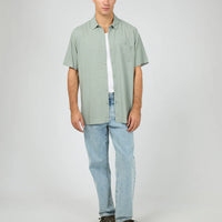SILENT THEORY TEXTURED LINEN SHORT SLEEVE SHIRT - GREEN