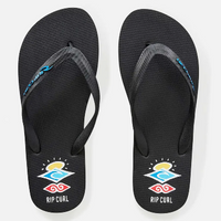 RIP CURL BRAND LOGO BLOOM OPEN TOE THONG- BLACK BLUE LOGO