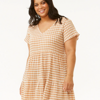 RIP CURL PREMIUM SURF CHECK DRESS LIGHT BROWN