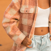 ROXY OVER AND ABOVE POLAR FLEECE JACKET - PARADISO PLAID CAFE CREME