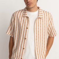 RHYTHM MENS TILE STRIPE SHORT SLEEVE SHIRT - NATURAL