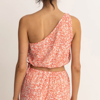 RHYTHM ISLANDER FLORAL ONE SHOULDER TOP - CORAL