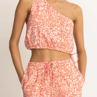 RHYTHM ISLANDER FLORAL ONE SHOULDER TOP - CORAL
