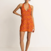 RHYTHM ADIA PAISLEY HALTER DRESS - ORANGE