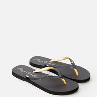 RIP CURL SCRIPT WAVE BLOOM THONGS - BLACK/GOLD
