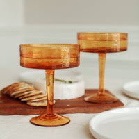Handblown Hammered Coupe Cocktail Glass Pair: Blush