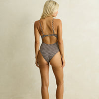 RHYTHM DREAMER TIE FRONT ONE PIECE - CHOCOLATE