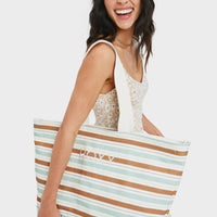 ROXY STRIPY BEACH TOTE BAG - LAUREL GREEN VARVER STRIPE