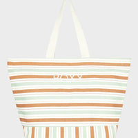 ROXY STRIPY BEACH TOTE BAG - LAUREL GREEN VARVER STRIPE