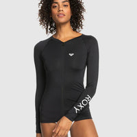 ROXY WOMENS NEW ESSENTIALS LS ZIPPED LYCRA RASH VEST - ANTHRACITE