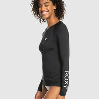 ROXY WOMENS NEW ESSENTIALS LS ZIPPED LYCRA RASH VEST - ANTHRACITE