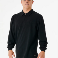 RIP CURL QUALITY SURF PRODUCTS LONG SLEEVE POLO - BLACK