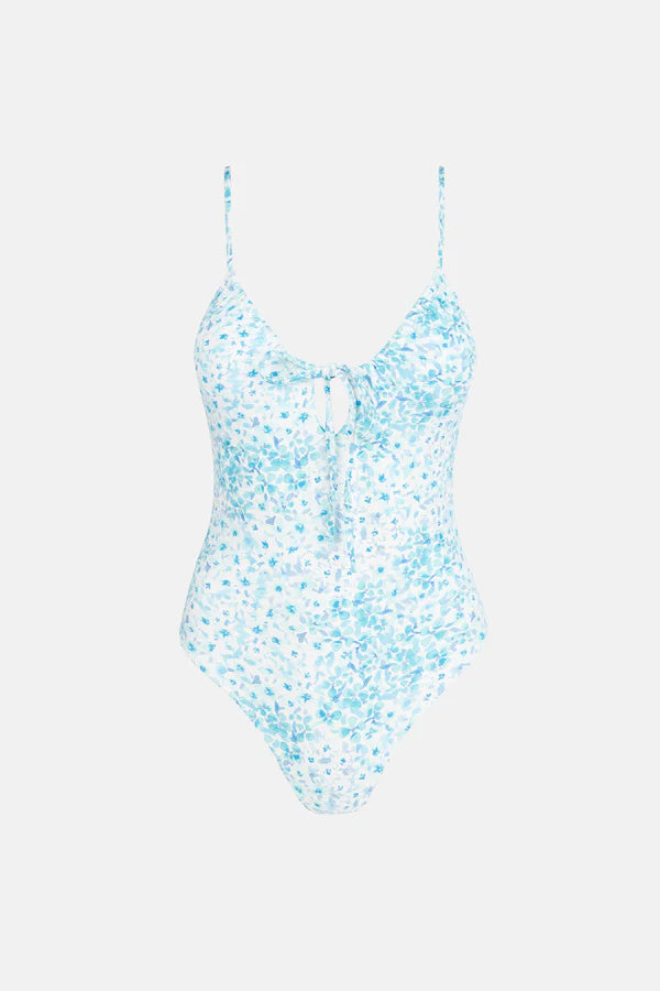 RHYTHM SERENITY FLORAL TIE FRONT ONE PIECE - BLUE