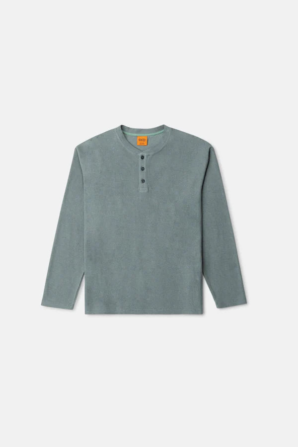 RHYTHM MENS VINTAGE TERRY LS HENLEY- SILVER PINE