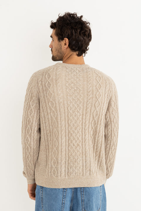 RHYTHM MENS MOHAIR FISHERMANS KNIT - OATMEAL