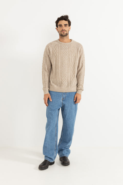 RHYTHM MENS MOHAIR FISHERMANS KNIT - OATMEAL