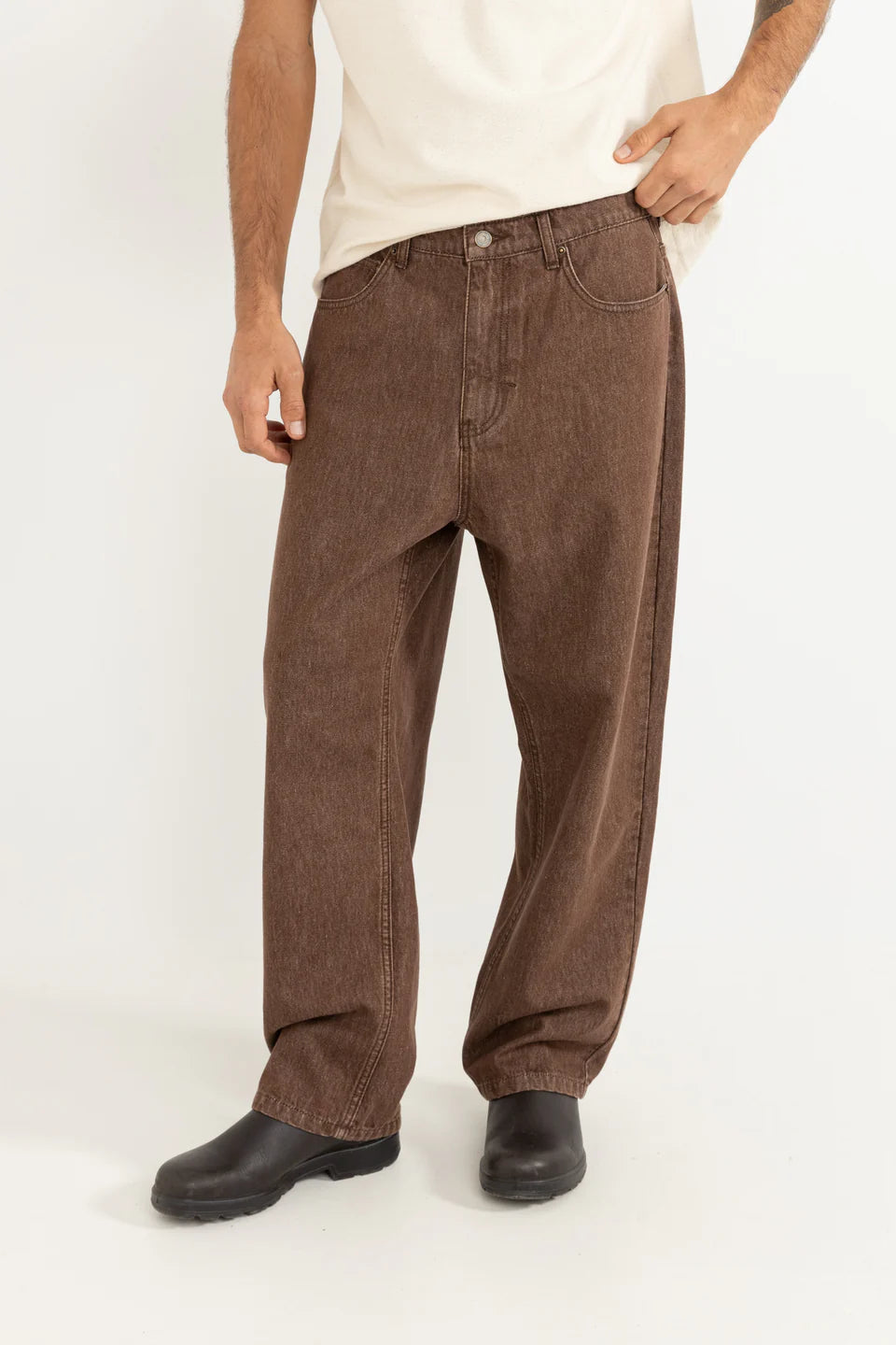 RHYTHM MENS ESSENTIAL JEANS - WASHED BROWN