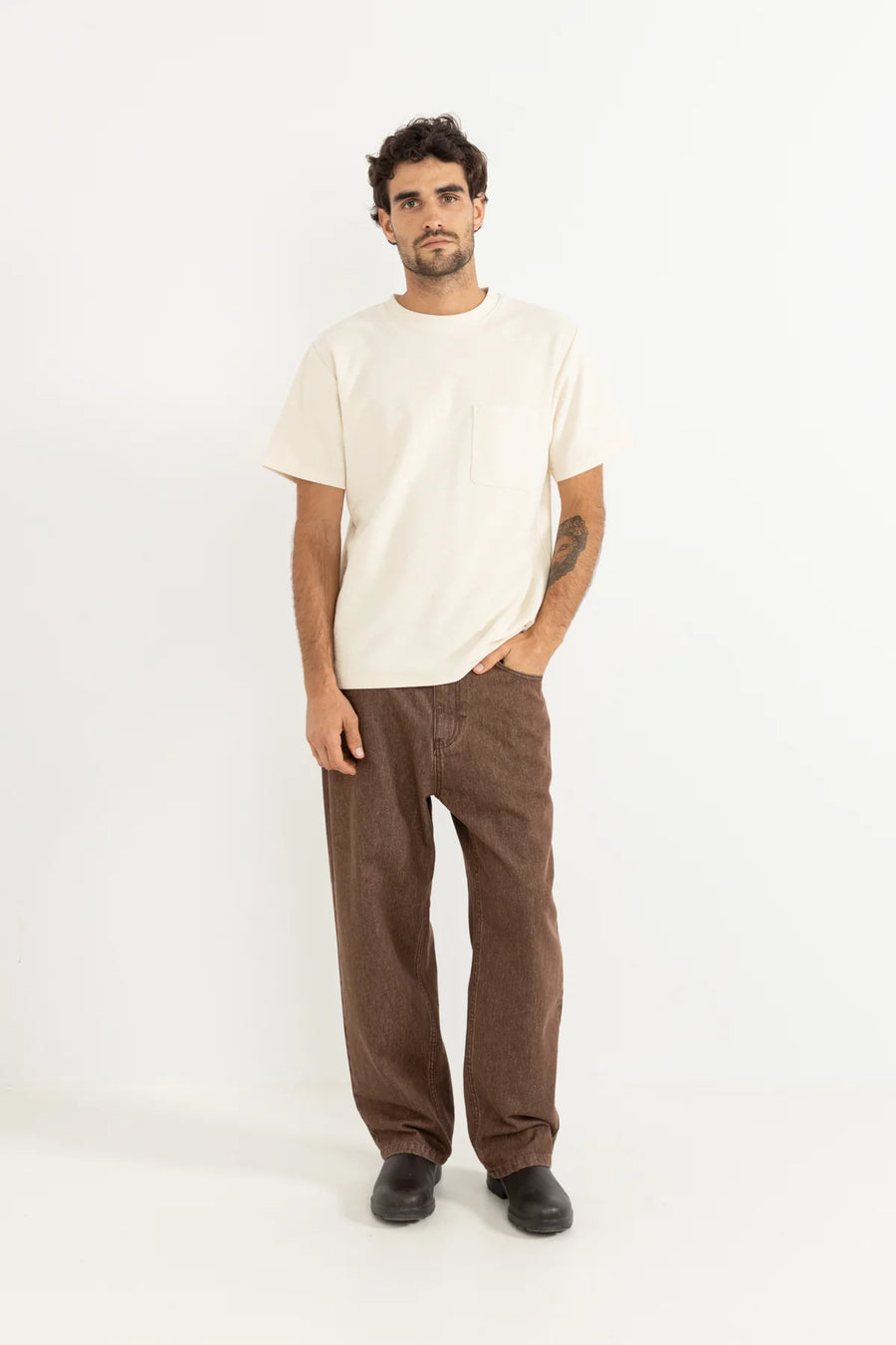 RHYTHM MENS ESSENTIAL JEANS - WASHED BROWN