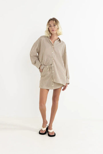 RHYTHM COVE STRIPE OVERSIZED LONG SLEEVE SHIRT - NATURAL