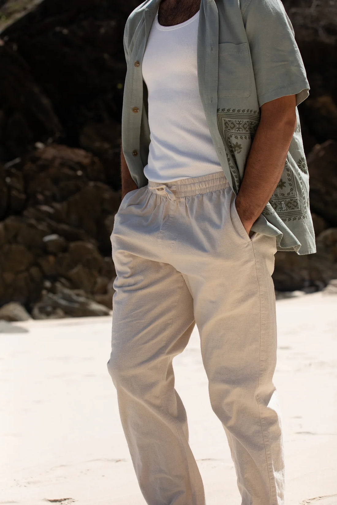 RHYTHM MENS LINEN JAM PANT - BONE