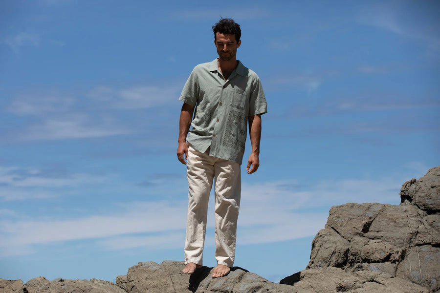RHYTHM MENS LINEN JAM PANT - BONE