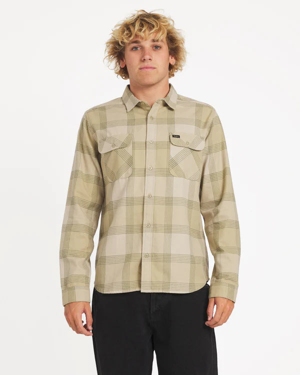 RVCA THAT'LL WORK FLANNEL LOMG SLEEVE SHIRT - LIGHT KHAKI