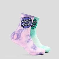 SANTA CRUZ GIRLS OTHER DOT MID SOCK 2PACK - PALE PINK TIE DYE/LIGHT GREEN TIE DYE