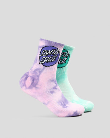 SANTA CRUZ GIRLS OTHER DOT MID SOCK 2PACK - PALE PINK TIE DYE/LIGHT GREEN TIE DYE