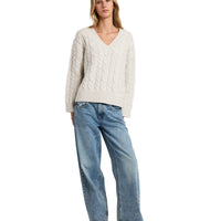 RVCA CABLE V NECK SWEATER - STAR WHITE